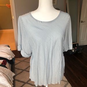 Blue and white top with back slit Large NWOT